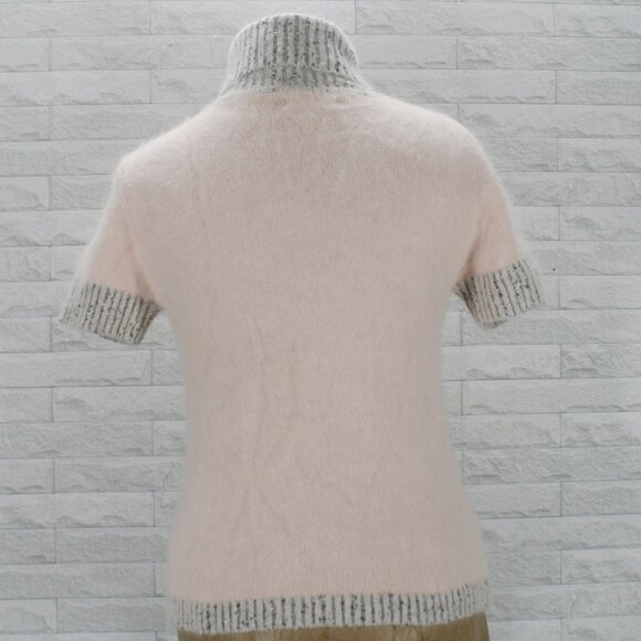 JIAMANSI Sweater Angora Blend Knit Short Sleeve Pastel Pink Gray Colorblock XS - Picture 6 of 12